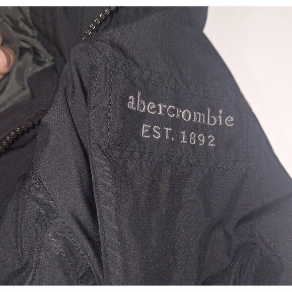 Abercrombie Mens Hooded Lined Cloth Jacket Size Small Black Hook & Latch Sleeves - Picture 7 of 15